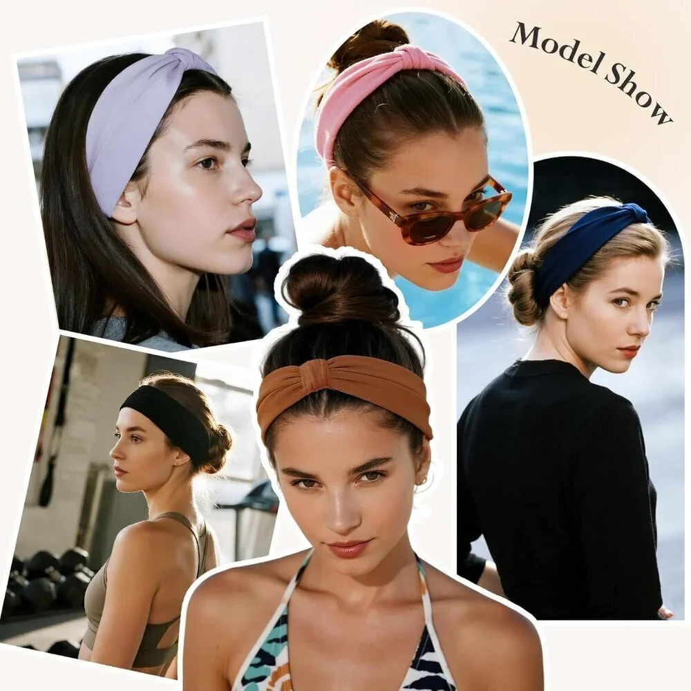 Women Headbands Cotton Blend 6-Pack Non-Slip Thick Stretchy Fashion